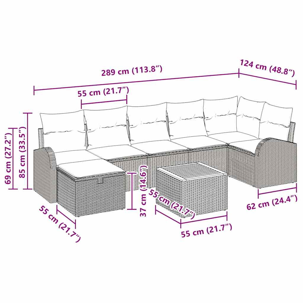 Garten-Sofa-Set mit Kissen 8 pcs Schwarz Poly Rattan